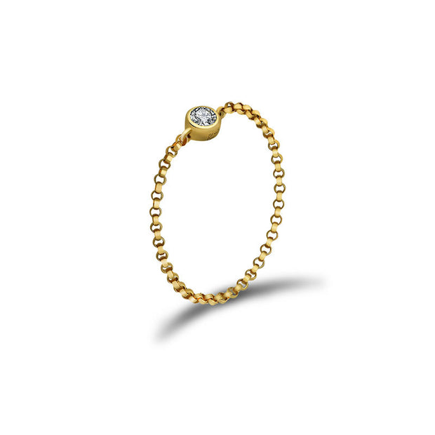 18k Gold Single Diamond Chain Ring - Genevieve Collection