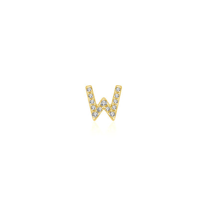 18k Gold Initial Letter "W" Diamond Pandent + Necklace - Genevieve Collection