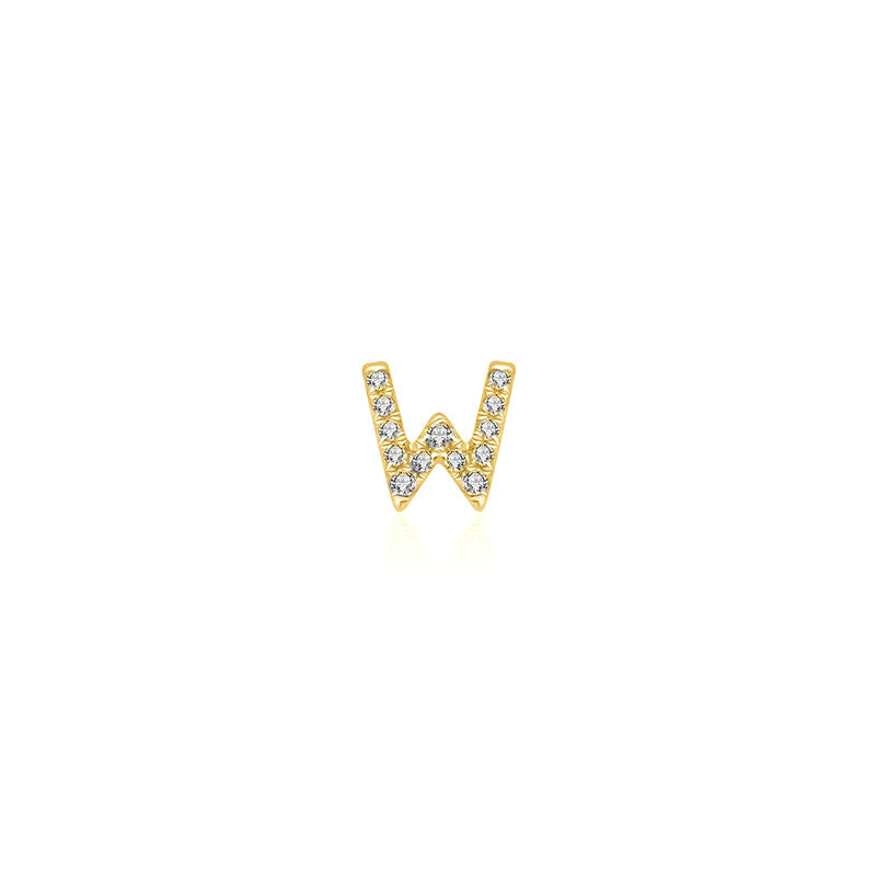 18k Gold Initial Letter "W" Diamond Pandent + Necklace - Genevieve Collection