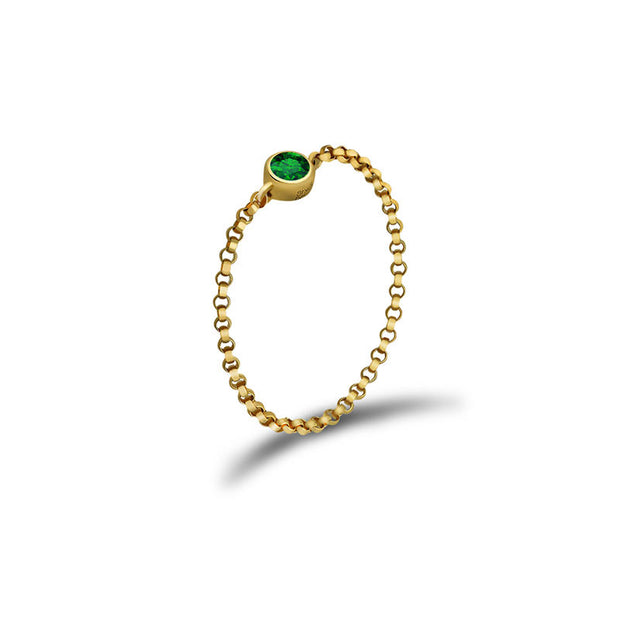 18k Gold May Birthstone Emerald Chain Ring - Genevieve Collection