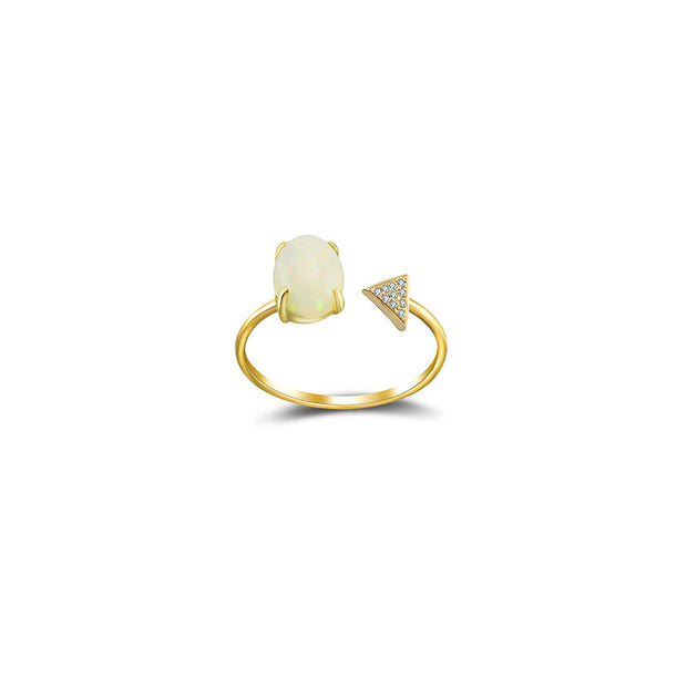 18k Gold Opal Open Diamond Ring With Arrow Shape - Genevieve Collection