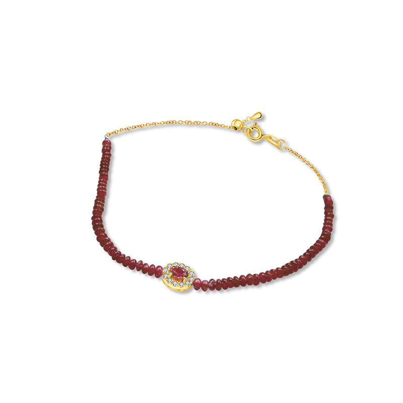 18k Gold Ruby Beaded Diamond Bracelet - Genevieve Collection