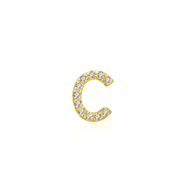 18k Gold Initial Letter "C" Diamond Pandent + Necklace - Genevieve Collection