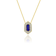 18k Gold Hexagonal Shape Lapis Diamond Necklace - Genevieve Collection