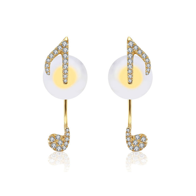 18k Gold Eighth note Shape Diamond Earring - Genevieve Collection