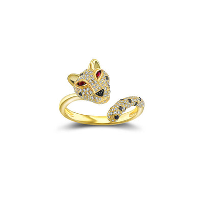 18k Gold Leopard Shape Diamond Open Ring - Genevieve Collection