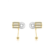 18k Gold Triple Curve Dangling Diamond Ear Cuff - Genevieve Collection