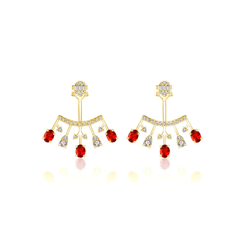 18k Gold Diamond Ear Jacket with Ruby - Genevieve Collection