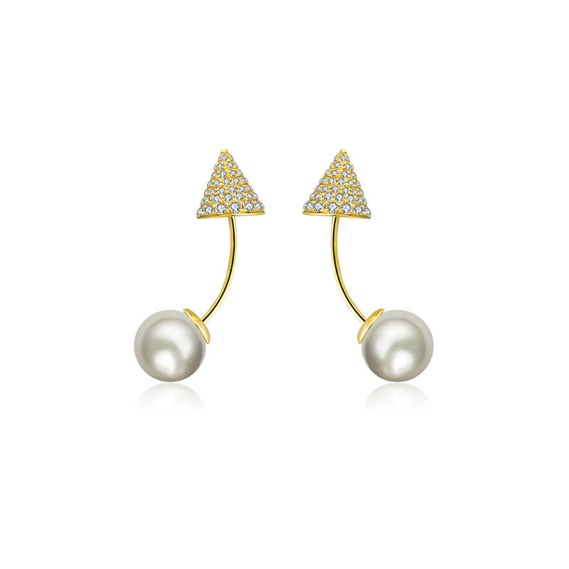 18k Gold 2 Ways Pearl Diamond Earring in Cone Shape - Genevieve Collection