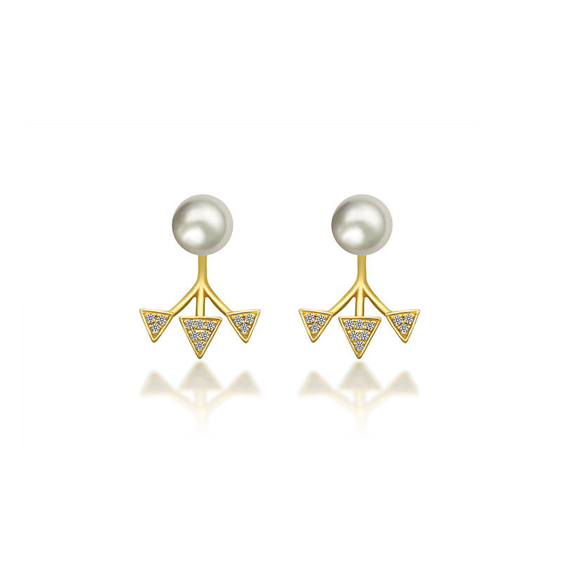 18k Gold Pearl With Triangle Ear Jacket Earring - Genevieve Collection