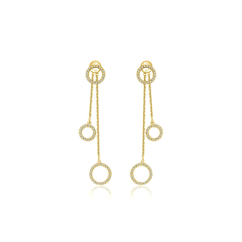 18k Gold Hollow Round Shape Diamond Dangle Earring - Genevieve Collection