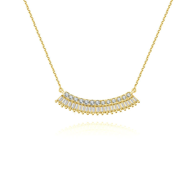 18k Gold Curve Shape with Rectangle Diamond Necklace - Genevieve Collection