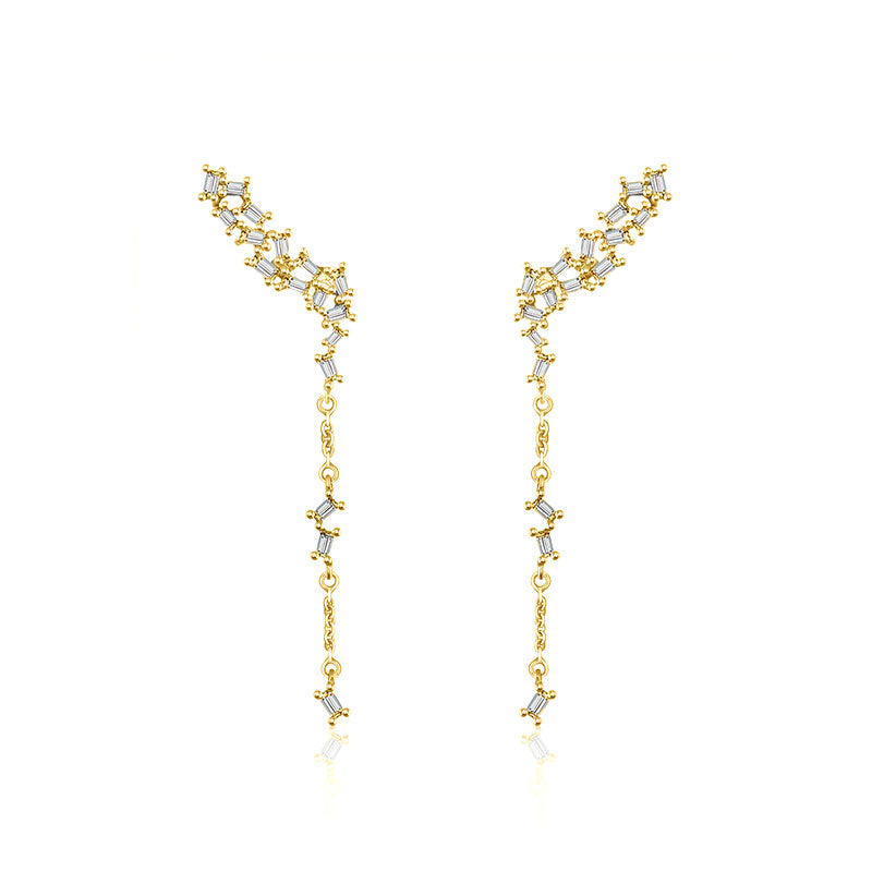 18k Gold Irregular Shape with Rectangle Diamond Dangle Earring - Genevieve Collection