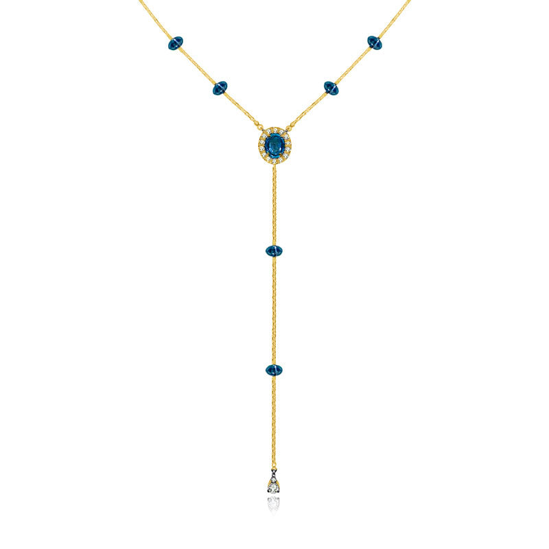 18k Gold By the Yard Sapphire Dangle Necklace - Genevieve Collection