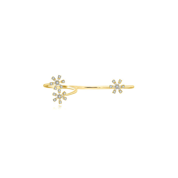 18k Gold Flower Pattern Diamond Double Ring - Genevieve Collection