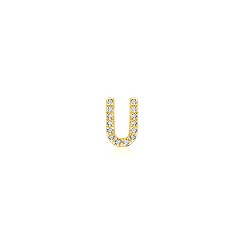 18k Gold Initial Letter "U" Diamond Pandent + Necklace - Genevieve Collection