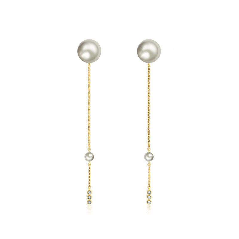 18k Gold Chain Diamond Earring With Pearl - Genevieve Collection