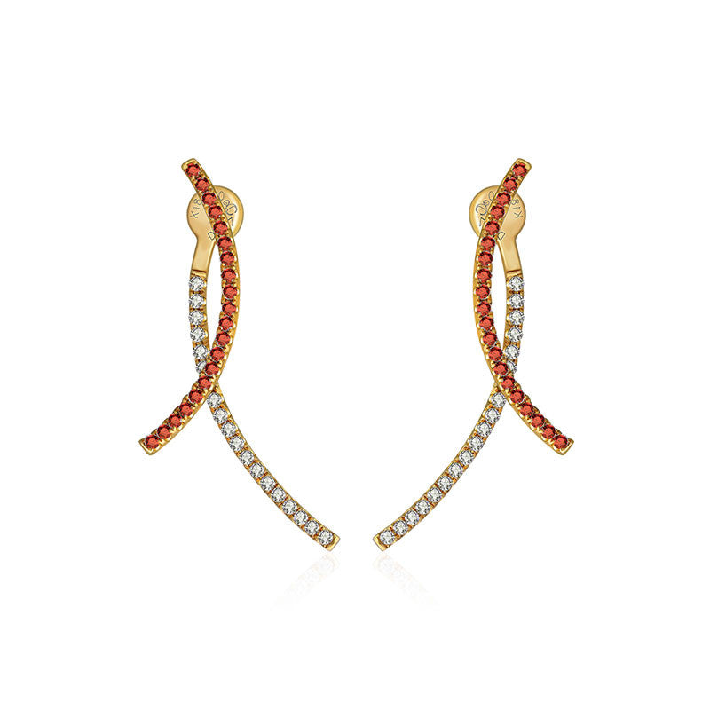 18k Gold Double Curve Diamond Earring With Ruby - Genevieve Collection