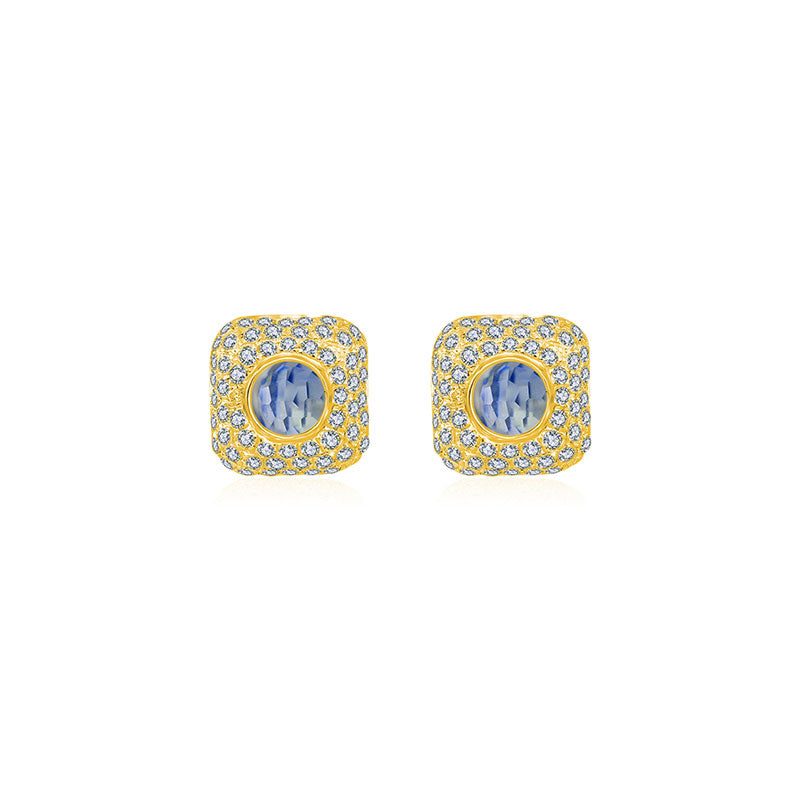 18k Gold Hollow Cube Diamond Earring With Topaz - Genevieve Collection