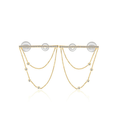18k Gold Line Diamond Ear Cuff with Chain - Genevieve Collection