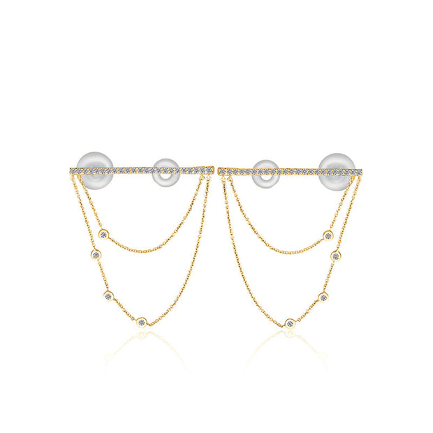 18k Gold Line Diamond Ear Cuff with Chain - Genevieve Collection