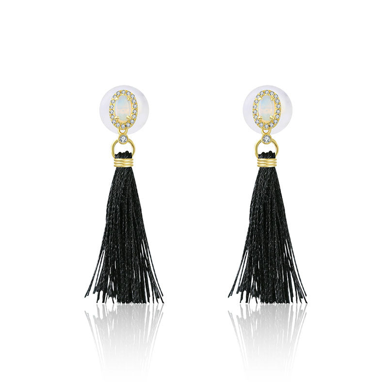 18k Gold Tassel Diamond Earring With Opal - Genevieve Collection