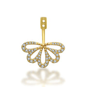 18K Gold Flower Shape Single Earring Jacket With Round Diamond (Half Pair) - Genevieve Collection