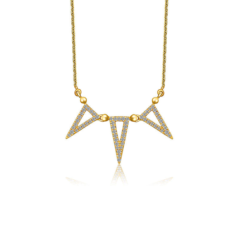 18k Gold Triple Hollow Triangle Diamond Necklace - Genevieve Collection