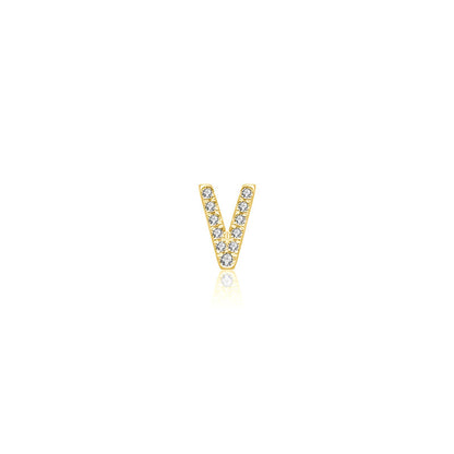 18k Gold Initial Letter "V" Diamond Pandent + Necklace - Genevieve Collection