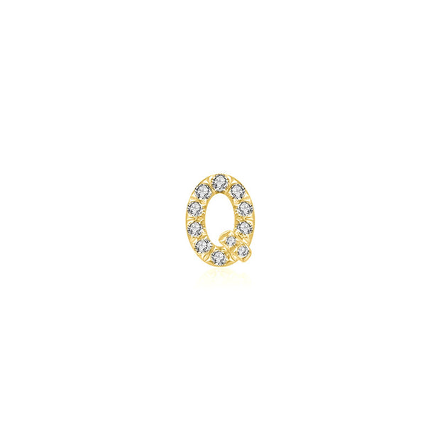 18k Gold Initial Letter "Q" Diamond Pandent + Necklace - Genevieve Collection