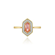 18k Gold Hexagonal Shape Pink Shell Diamond Ring - Genevieve Collection