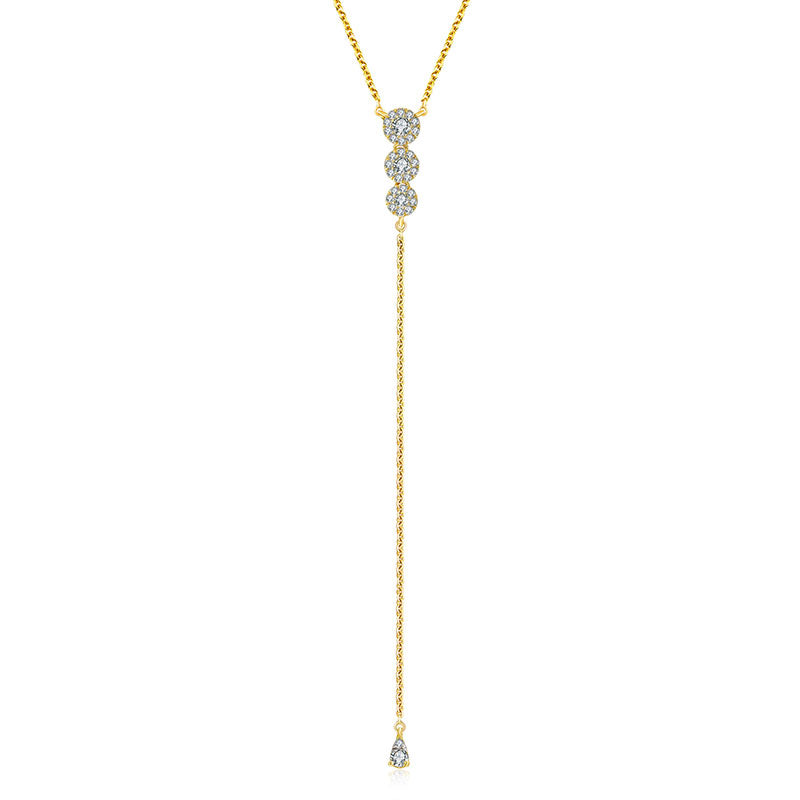 18k Gold Triple Round Shape Dangling Diamond Necklace - Genevieve Collection