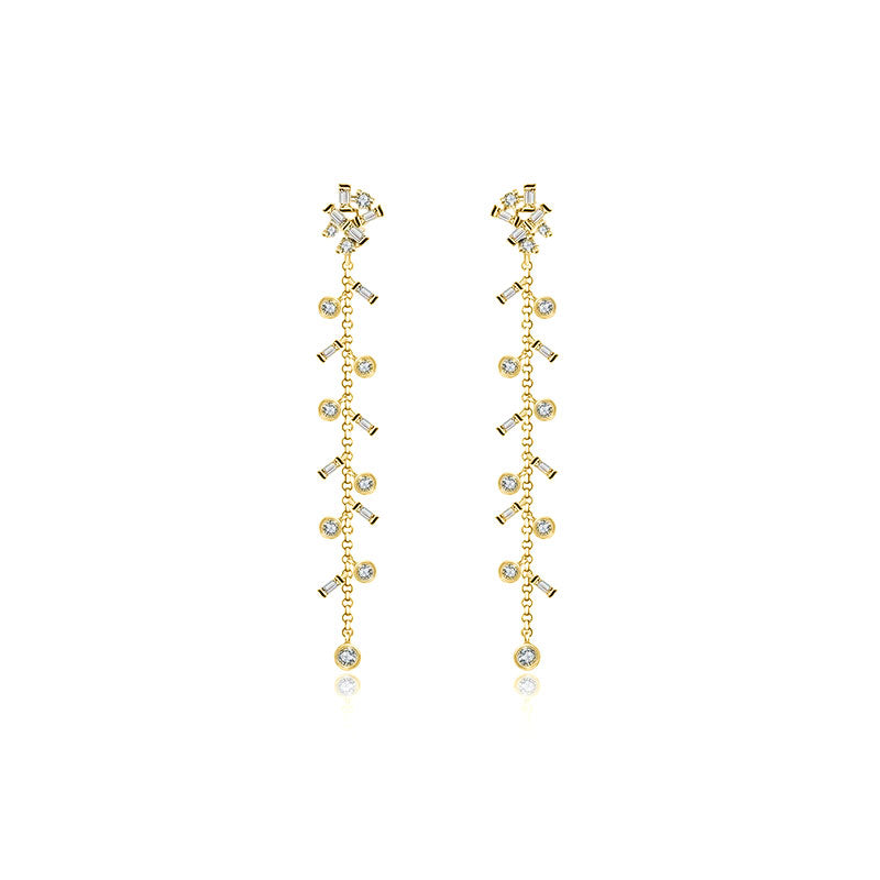 18k Gold Weeping Willow Dangle Diamond Earring - Genevieve Collection