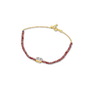 18k Gold Ruby Beaded with Square Shape Diamond Bracelet - Genevieve Collection