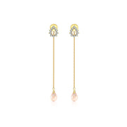18k Gold Pink Quartz Chain Diamond Earring With Drop Shape - Genevieve Collection