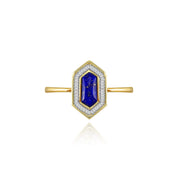 18k Gold Hexagonal Shape Lapis Diamond Ring - Genevieve Collection