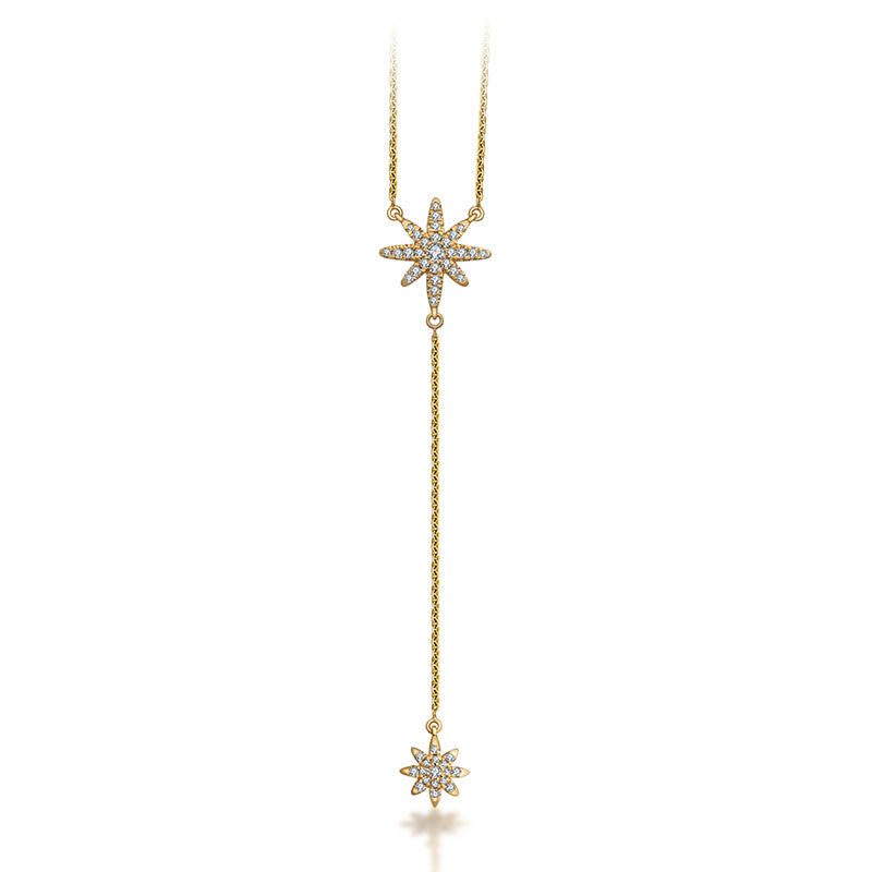 18k Gold Star Dangling Diamond Necklace - Genevieve Collection