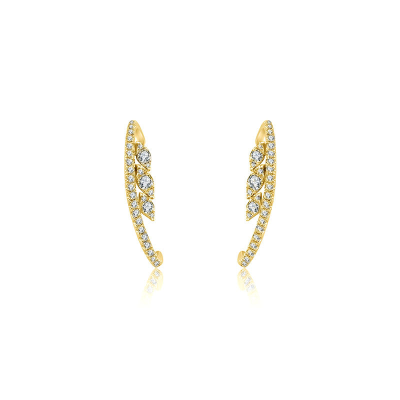 18k Gold Marquise Pattern Half Hoop Diamond Earring - Genevieve Collection