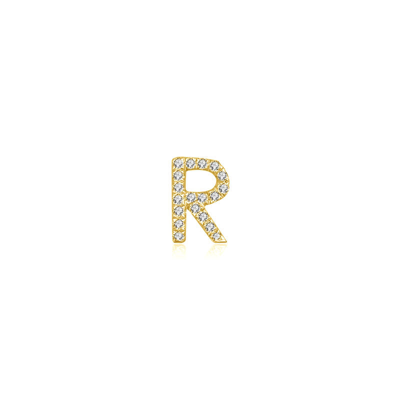 18k Gold Initial Letter "R" Diamond Pandent + Necklace - Genevieve Collection