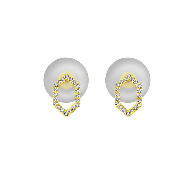 18k Gold Hollow Hexagonal Diamond Earring - Genevieve Collection