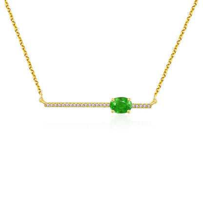 18k Gold Line Diamond Necklace with Emerald - Genevieve Collection