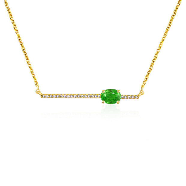 18k Gold Line Diamond Necklace with Emerald - Genevieve Collection