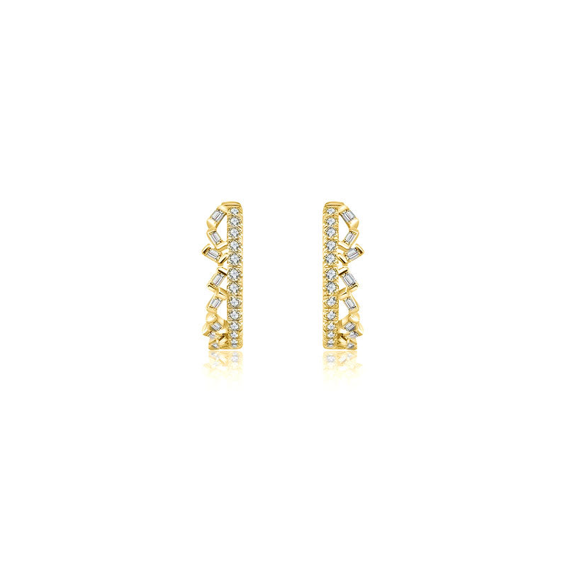 18k Gold Hoop Diamond Earring with Irregular Pattern - Genevieve Collection