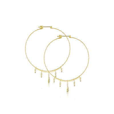18k Gold Wire Style Hoop Diamond Earring with Titanium - Genevieve Collection