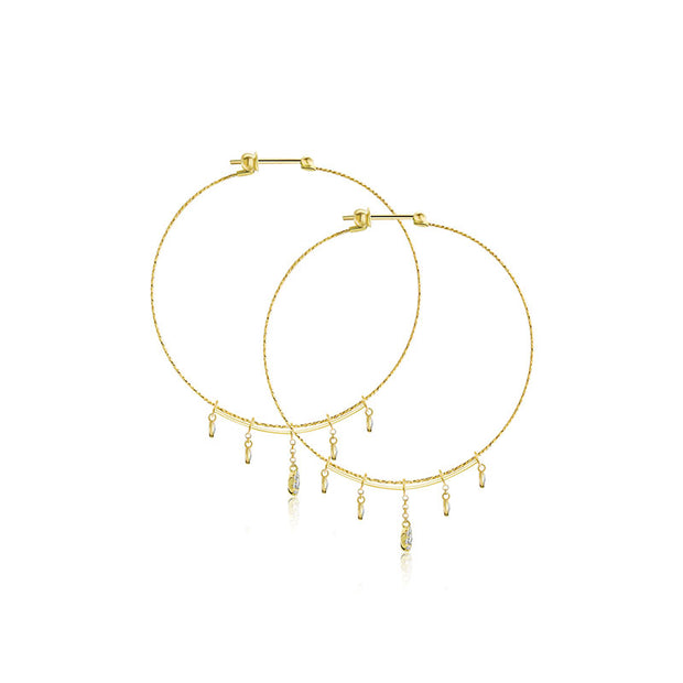 18k Gold Wire Style Hoop Diamond Earring with Titanium - Genevieve Collection