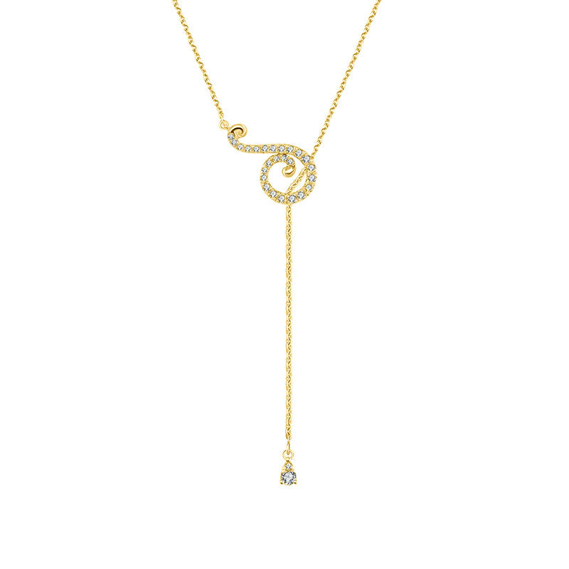 18k Gold Curve Shape Adjustable Diamond Necklace - Genevieve Collection