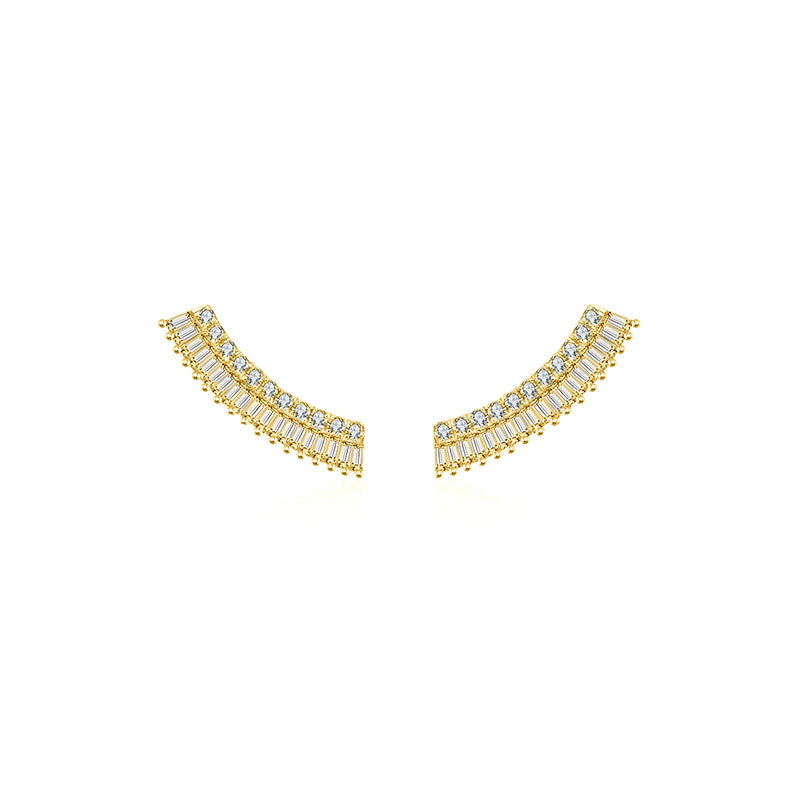 18k Gold Curve Shape with Rectangle Diamond Earring - Genevieve Collection