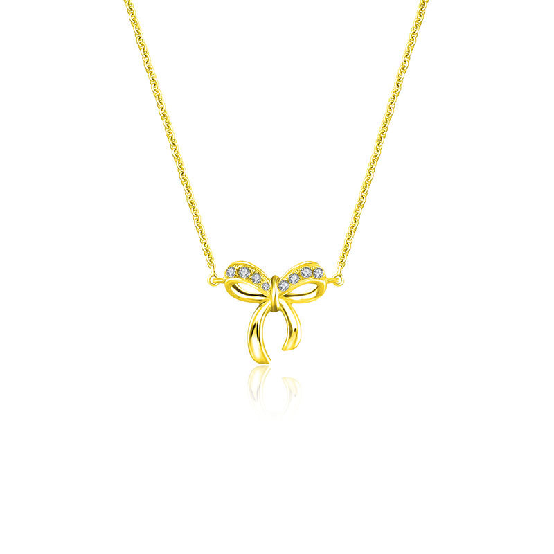 18k Gold Ribbon Bow Diamond Necklace - Genevieve Collection