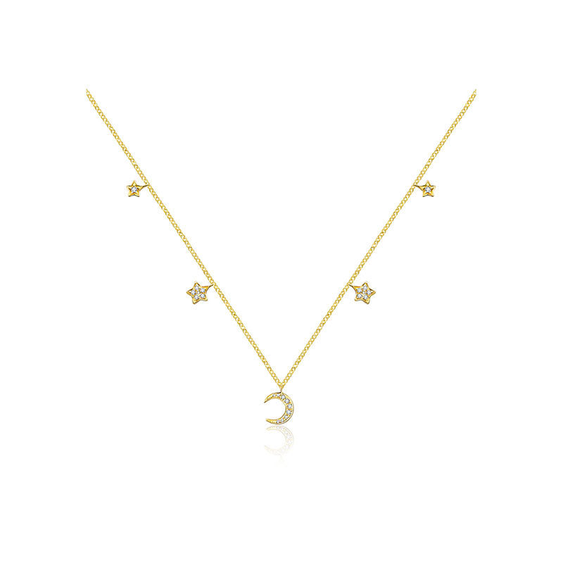 18k Gold Moon & Star Shape Diamond Necklace / Choker - Genevieve Collection