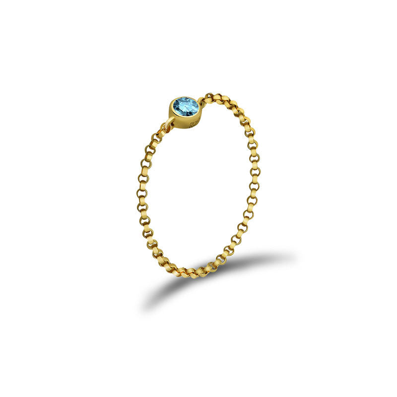 18k Gold March Birthstone Aquamarine Chain Ring - Genevieve Collection